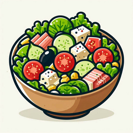 Vegetable salad in a bowl. Healthy food. Vector illustration.のイラスト素材