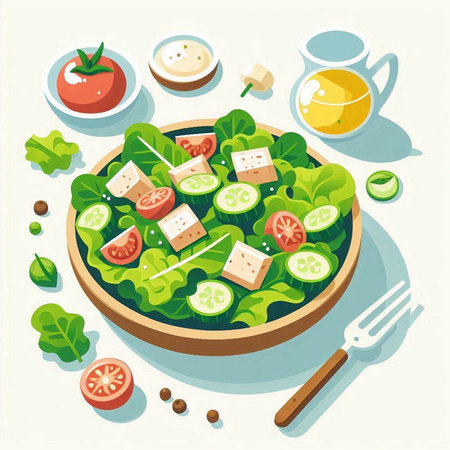 Salad with cheese, cucumber, tomato and mayonnaiseのイラスト素材