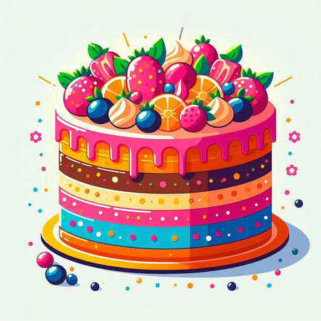 Birthday cake with berries and cream. Vector illustration. EPS 10のイラスト素材