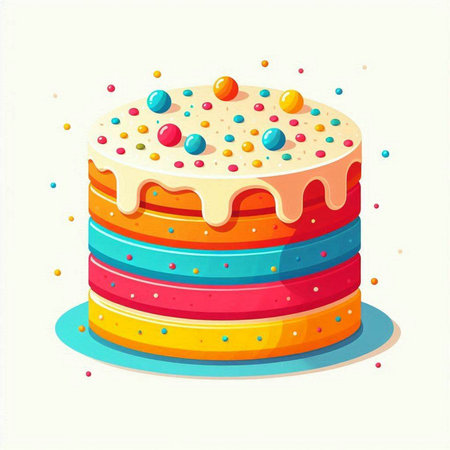 Birthday cake with colorful glaze and candies. Vector illustration.のイラスト素材