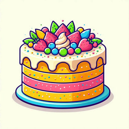 Cake with berries. Vector illustration of a cake with berries.のイラスト素材
