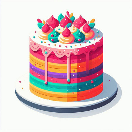 Birthday cake isolated on a white background. Vector illustration in cartoon style.のイラスト素材