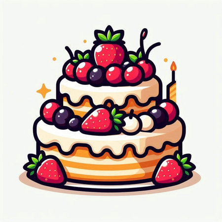 Cake with berries. Vector illustration of a cake with berries.のイラスト素材
