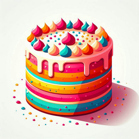 Colorful birthday cake with cream and sprinkles. Vector illustration.のイラスト素材