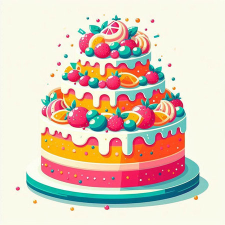 Birthday cake with cream and berries. Vector illustration in retro style.のイラスト素材