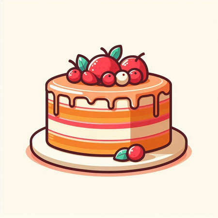 Vector illustration of a cake with cherries on a white background.のイラスト素材