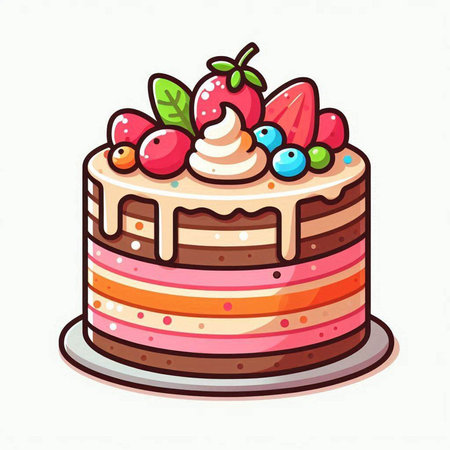 Cake with cream and berries on a white background. Vector illustration.のイラスト素材