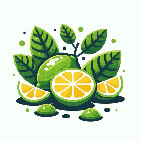 Citrus fruits with green leaves. Vector illustration isolated on white background.のイラスト素材