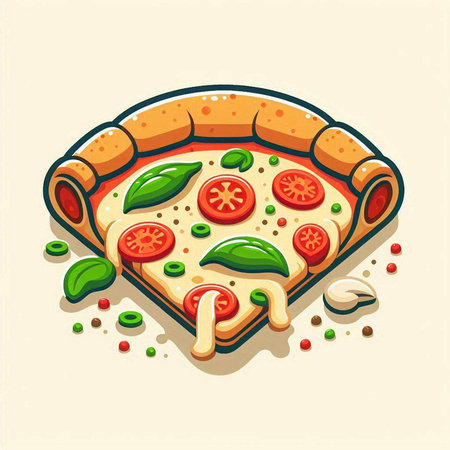Pizza with tomato, mozzarella and basil. Vector illustrationのイラスト素材