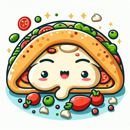 Illustration of a sandwich with kawaii face on a white backgroundのイラスト素材