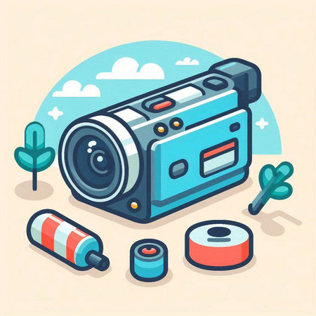 Camera icon in flat style. Vector illustration of a video camera.のイラスト素材