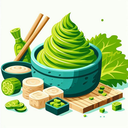Vector illustration of a green matcha tea in a bowl with chopsticksのイラスト素材