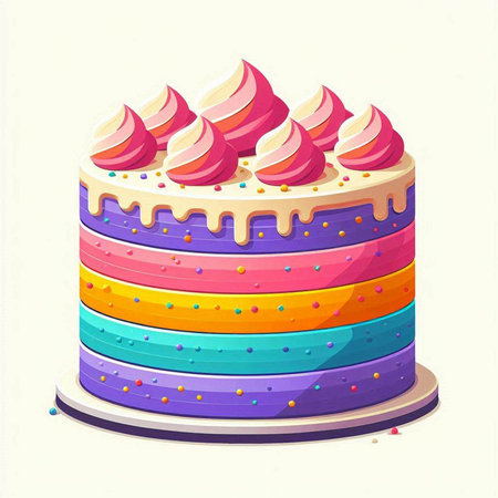 Colorful birthday cake with icing and sprinkles. Vector illustration.のイラスト素材