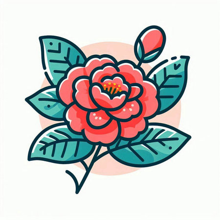 Cute flower with leaves. Vector illustration in doodle style.のイラスト素材