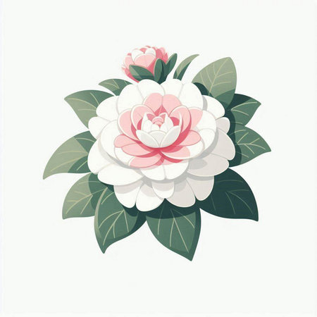 Camellia flower isolated on white background. Vector illustration.のイラスト素材