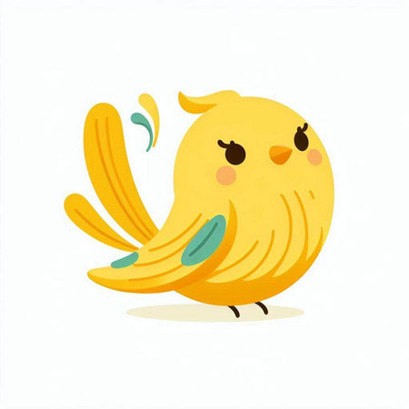 Cute yellow bird isolated on white background. Cartoon style vector illustration.のイラスト素材