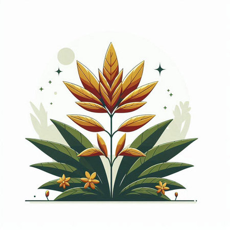 Illustration of a stylized tropical plant with leaves and flowers.のイラスト素材