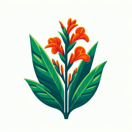 Canna flower with leaves isolated on white background. Vector illustration.のイラスト素材