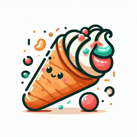 Ice cream vector illustration. Cute cartoon ice cream in waffle cone.のイラスト素材