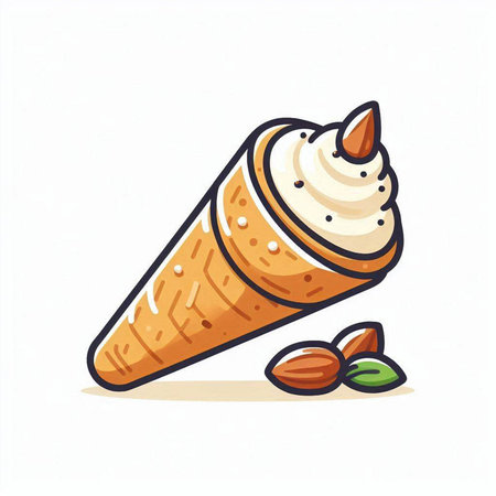 Ice cream cone with cream and nuts on a white background. Vector illustration.のイラスト素材