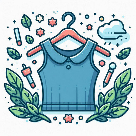 Vector illustration of a T-shirt on a hanger with flowers.のイラスト素材