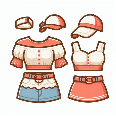 Women's clothing. Set of clothes for girls. Vector illustration.のイラスト素材