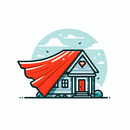 House with a red roof and a red cape. Vector illustration.のイラスト素材