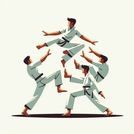 Tae Kwon Do student practicing martial arts. Vector illustration.のイラスト素材