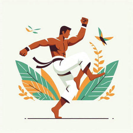 Athletic man doing karate exercise. Vector illustration.のイラスト素材
