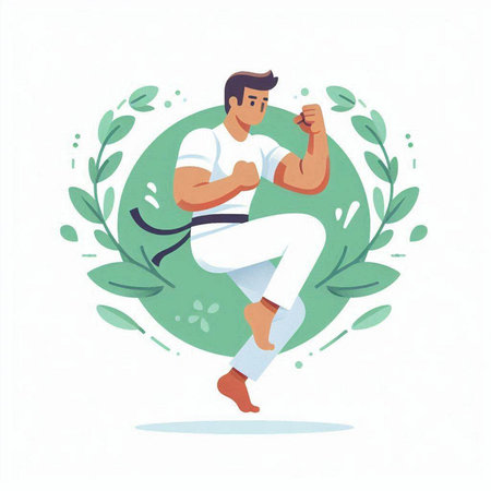 Martial arts fighter with green laurel wreath, vector illustrationのイラスト素材