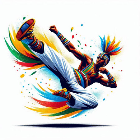 Vector illustration of a man dancing breakdance on colorful background.のイラスト素材