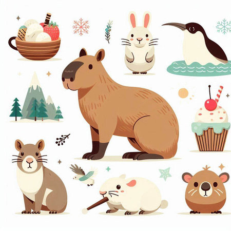 Cute animals in cartoon style. Vector illustration on white background.のイラスト素材