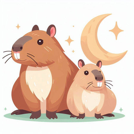 Cute cartoon hamster and rat on the moon. Vector illustrationのイラスト素材