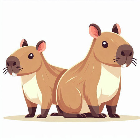 Illustration of two guinea pigs isolated on a white background.のイラスト素材