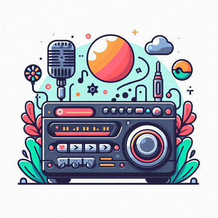 Colorful vector illustration of retro radio. Flat style design for web and print.のイラスト素材