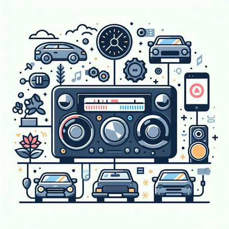 Vector illustration of audio system. Flat line art design for web, site, advertising, banner, poster, board and print.のイラスト素材