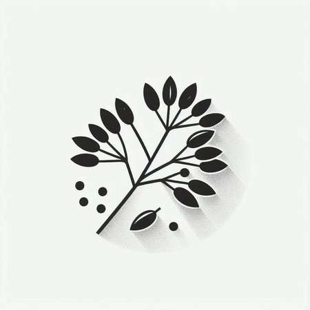 Black silhouette of a branch with leaves on a white background. Vector illustrationのイラスト素材