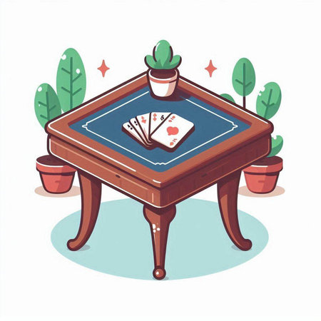 Casino table with playing cards. Vector illustration in cartoon style.のイラスト素材