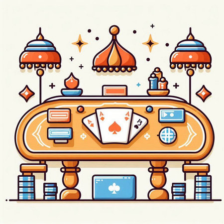 Casino table. Vector illustration in flat linear style. Set of icons.のイラスト素材