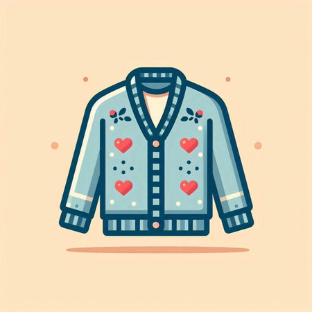 Woolen jacket with hearts. Vector illustration in flat style.のイラスト素材