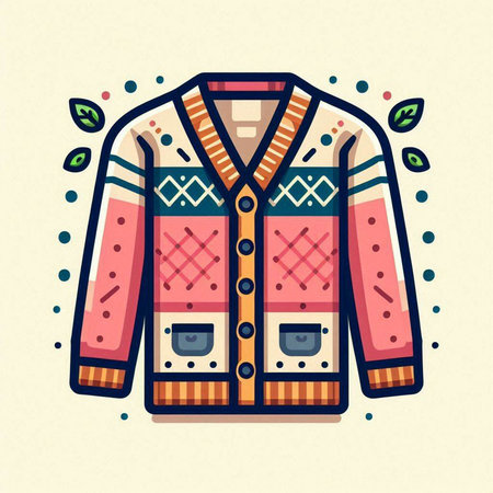 Vector illustration of a warm winter jacket with a hood in the style of folk art.のイラスト素材