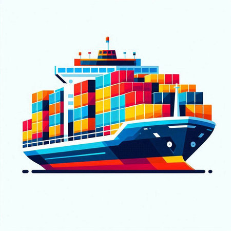 Cargo ship. Colorful vector illustration of a big cargo ship.のイラスト素材