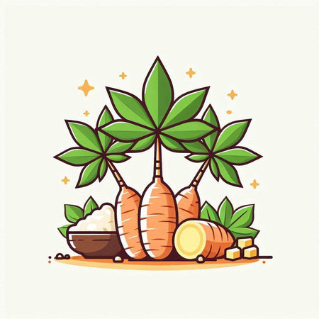 Coconut palm tree and sweet potato flat style vector illustration.のイラスト素材