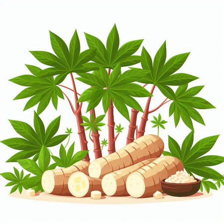 Illustration of a cassava plant on a white background. Vector illustration.のイラスト素材