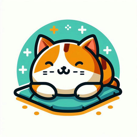 Cute kawaii cat sleeping on the pillow. Vector illustration.のイラスト素材
