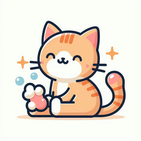Cute cat playing with soap. Vector illustration in cartoon style.のイラスト素材