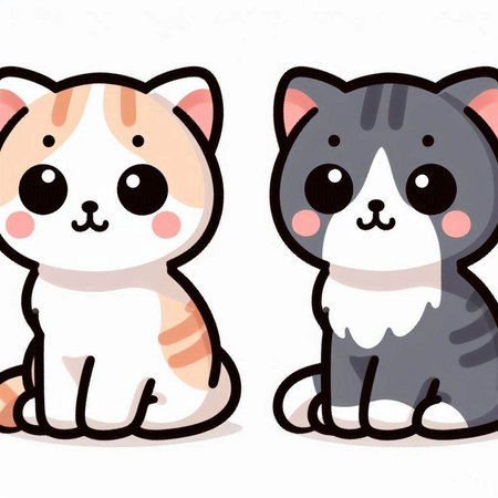 Cute cartoon cat and dog on white background. Vector illustration.のイラスト素材
