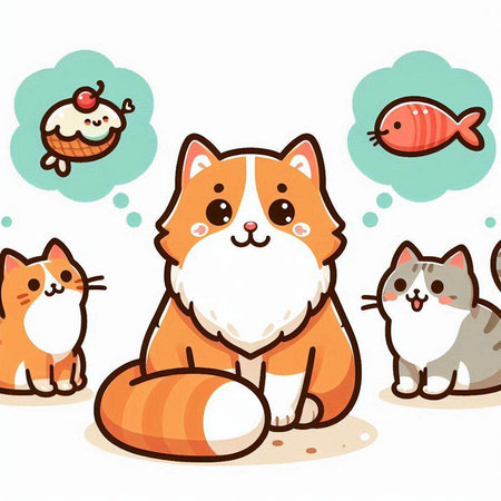 Illustration of Cute Cartoon Cats and Cat in Different Posesのイラスト素材