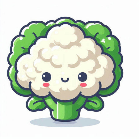 Cute cauliflower character cartoon vector illustration. Cute cauliflower vegetable mascot.のイラスト素材