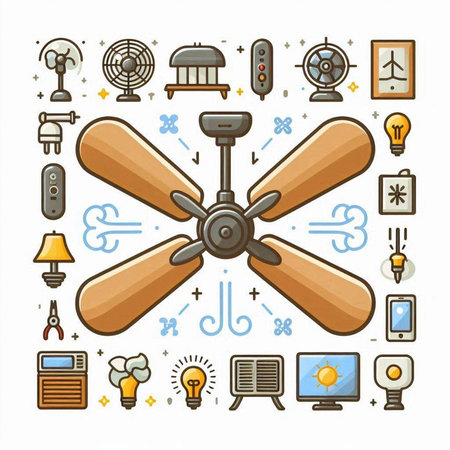 Ceiling fan with different types of electric equipment. Vector illustrationのイラスト素材